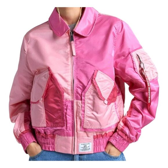 Alpha Industries Pink Patchwork MA-1 Bomber Jacket – Women’s Size M – NWT $280 - Picture 1 of 13